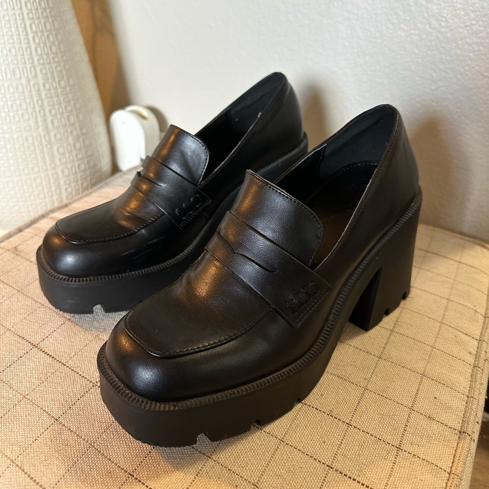 Black Chunky Platform Loafers
